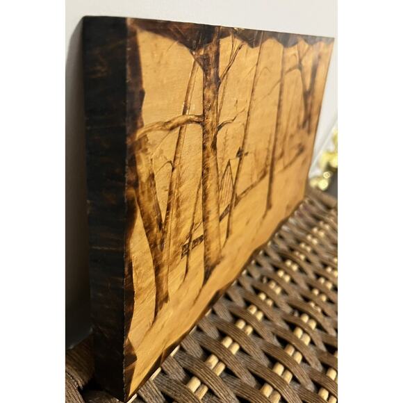 Pyrography by Don Worden 1978 Rustic Cabin in the Woods Wood Folk Art - Picture 7 of 10